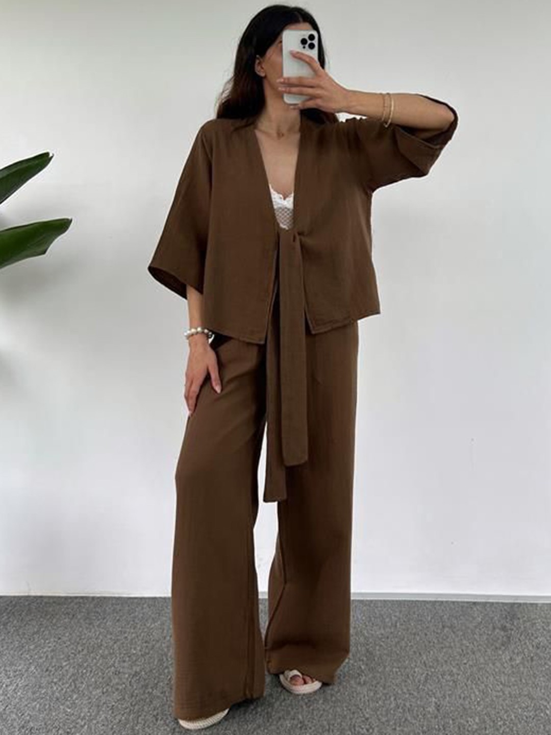 

MIAKEE Short Sleeves Shirt With Trousers Co-Ords, Brown