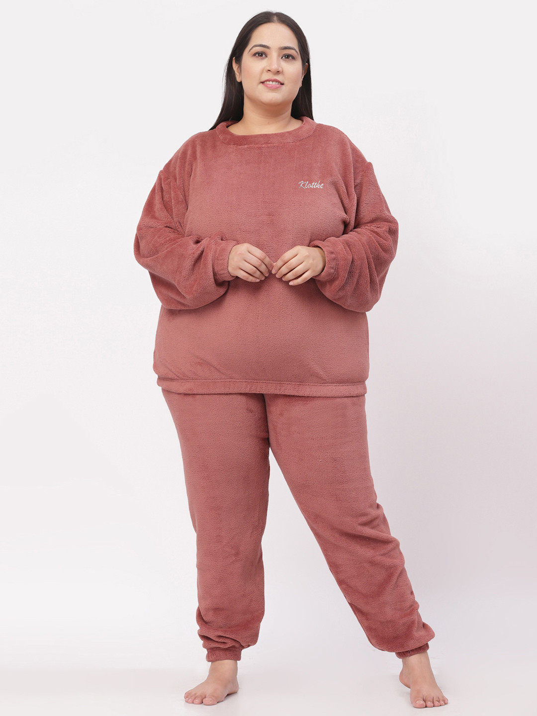 

KLOTTHE Plus Size Wool Solid Night Suit, Rust