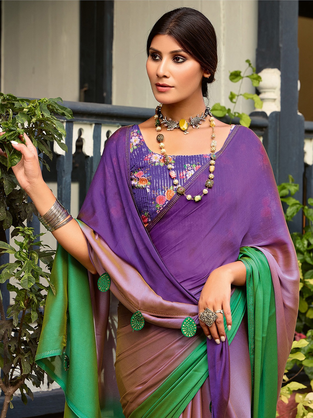 

Saree mall Ombre Sequinned Sarees, Purple