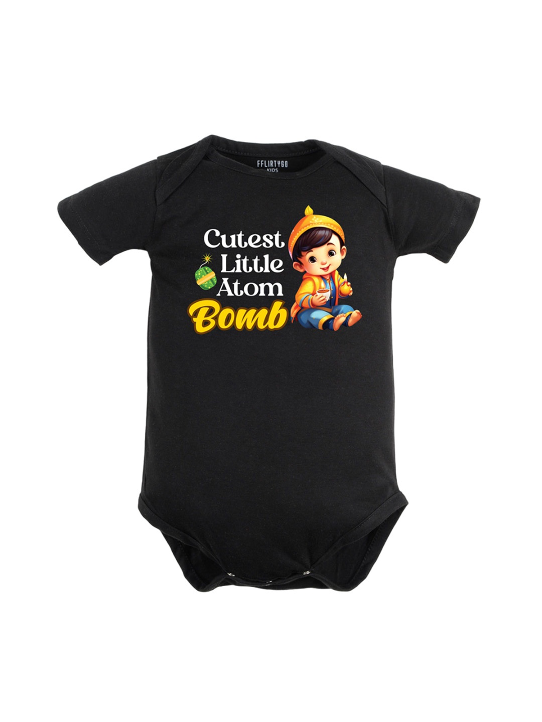 

FFLIRTYGO Infants Printed Cotton Bodysuit, Black