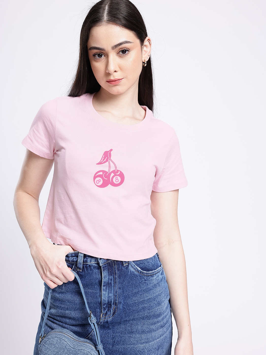 

glitchez Urban Chic Printed Cropped T-shirt, Pink