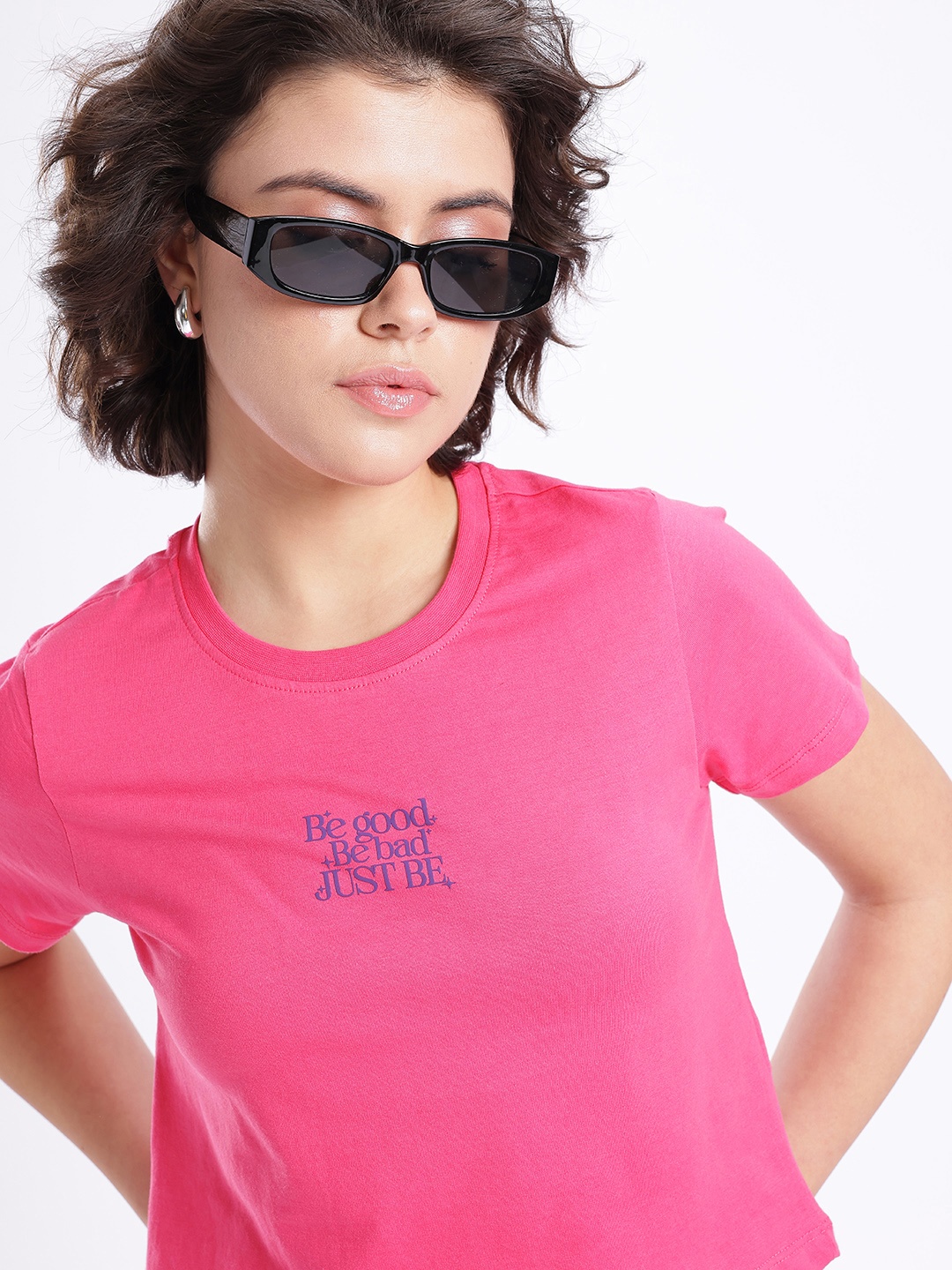 

glitchez Urban Chic Printed Crop T-shirt, Pink