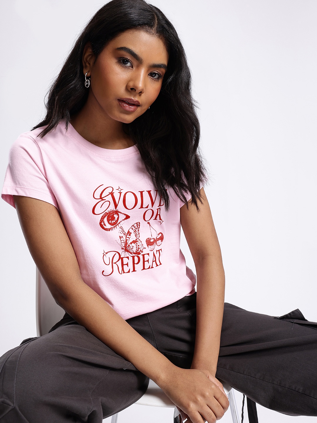 

glitchez Street Savvy Graphic & Typography Printed T-shirt, Pink
