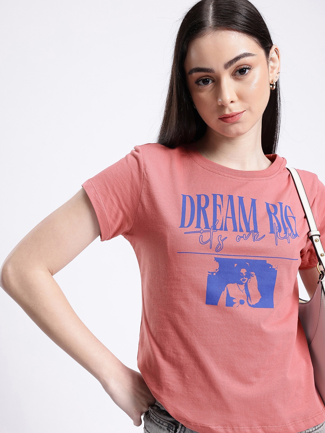 

glitchez Big Dreams Ahead Printed T-shirt, Rose