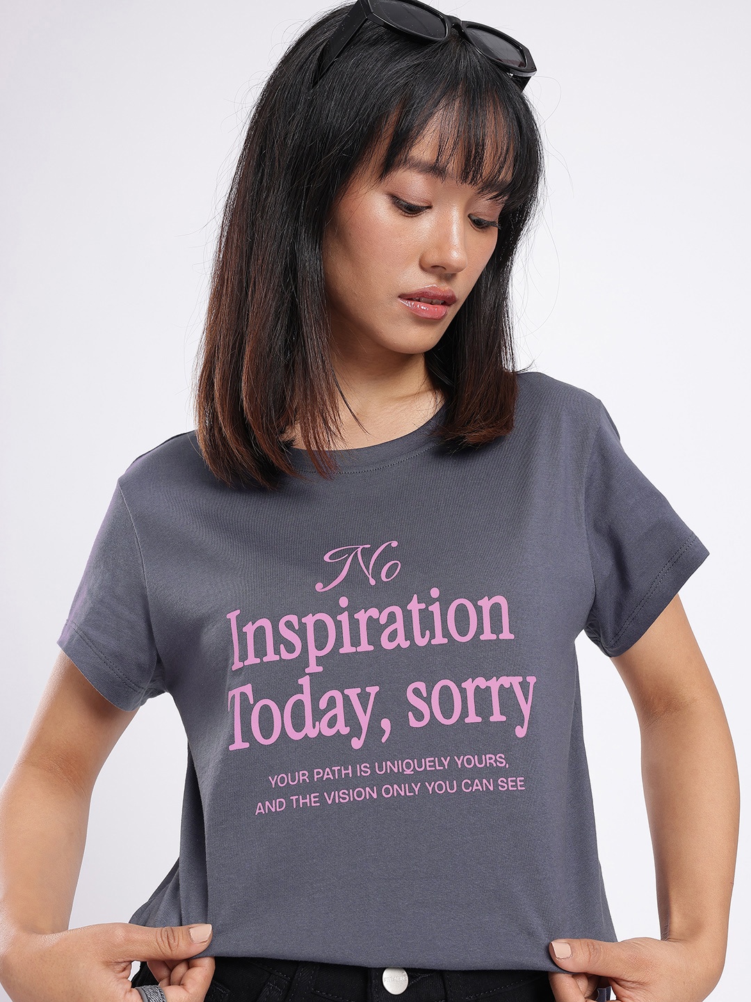 

glitchez Cool Touch Typography Printed T-shirt, Grey