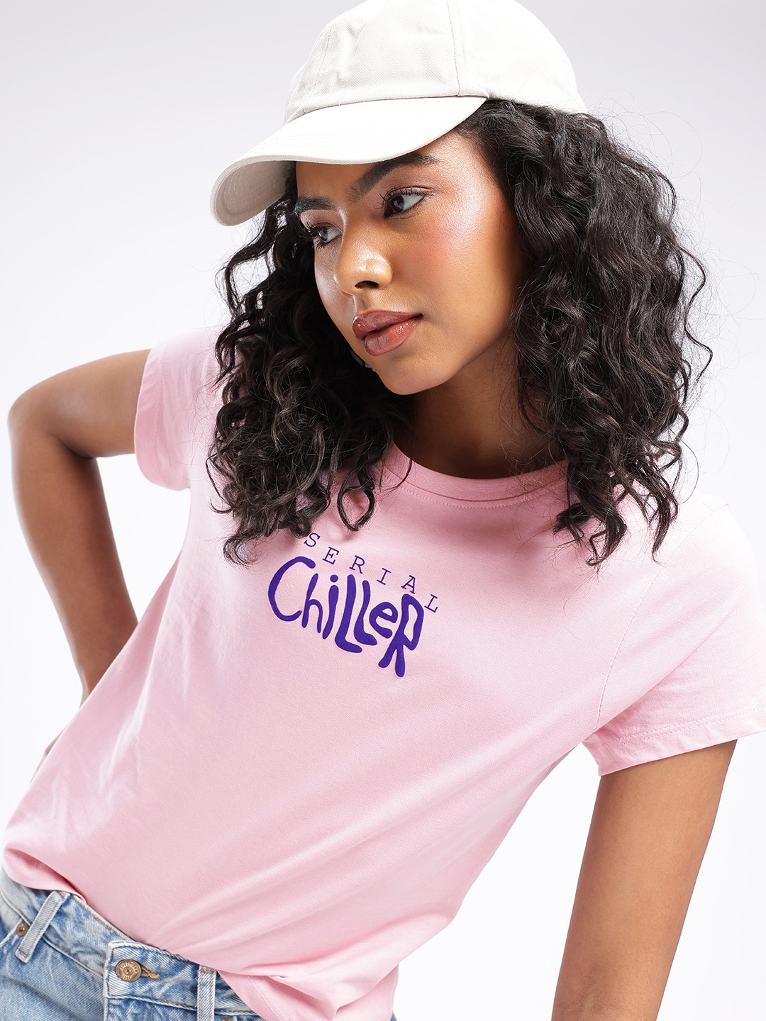 

glitchez Urban Chic Typography Printed T-shirt, Pink