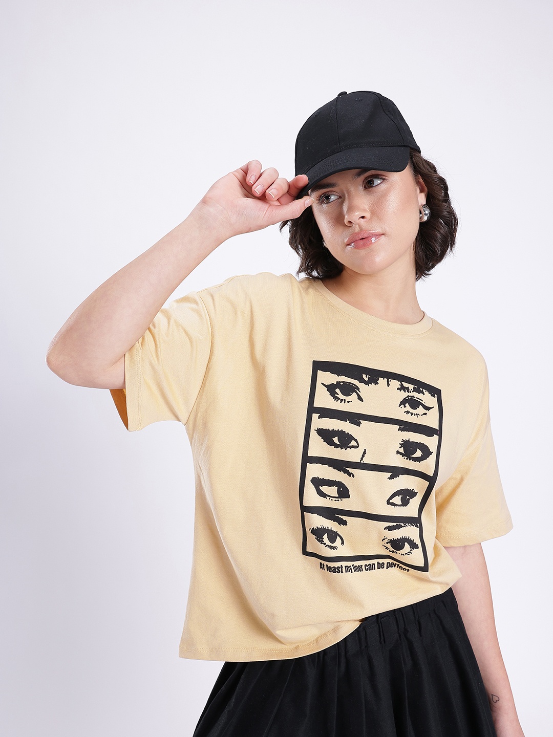 

glitchez City Cool Graphic Printed Oversized Fit T-shirt, Beige