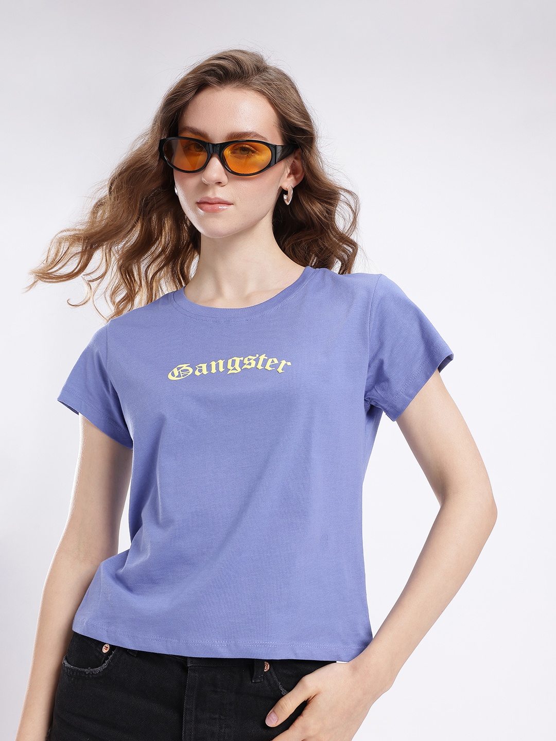 

glitchez Modern Chic Typography Printed T-shirt, Blue