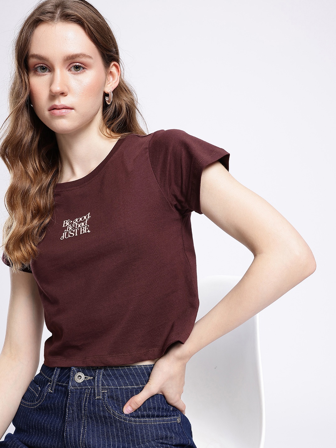 

glitchez Downtown Chic Printed Crop T-shirt, Brown