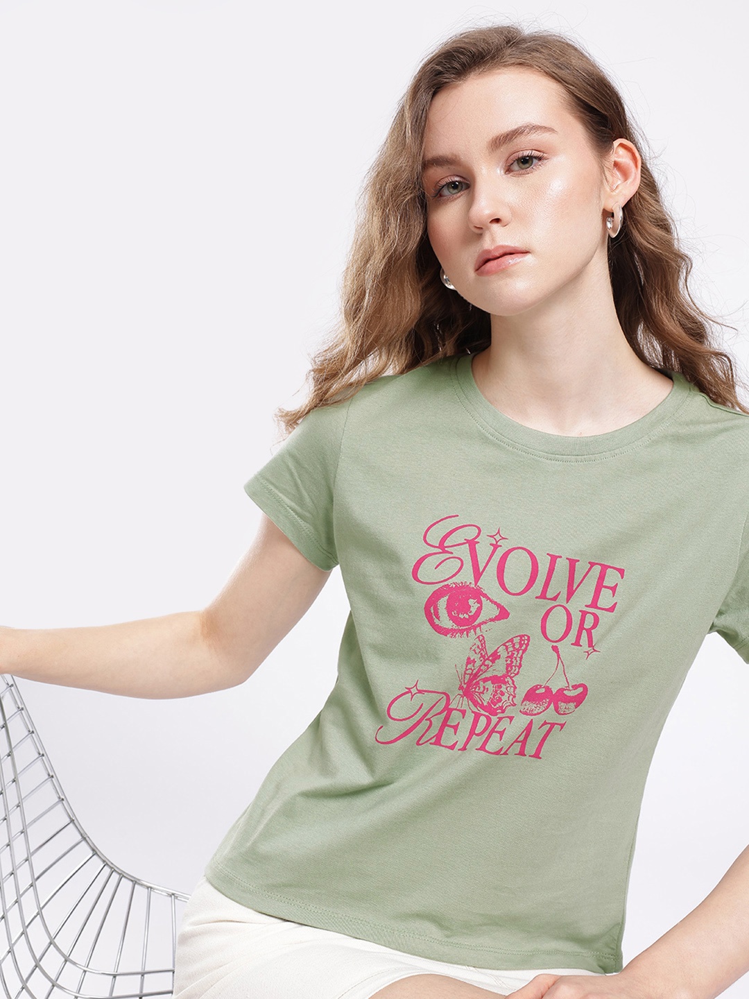 

glitchez Savvy Vibes Printed T-shirt, Green