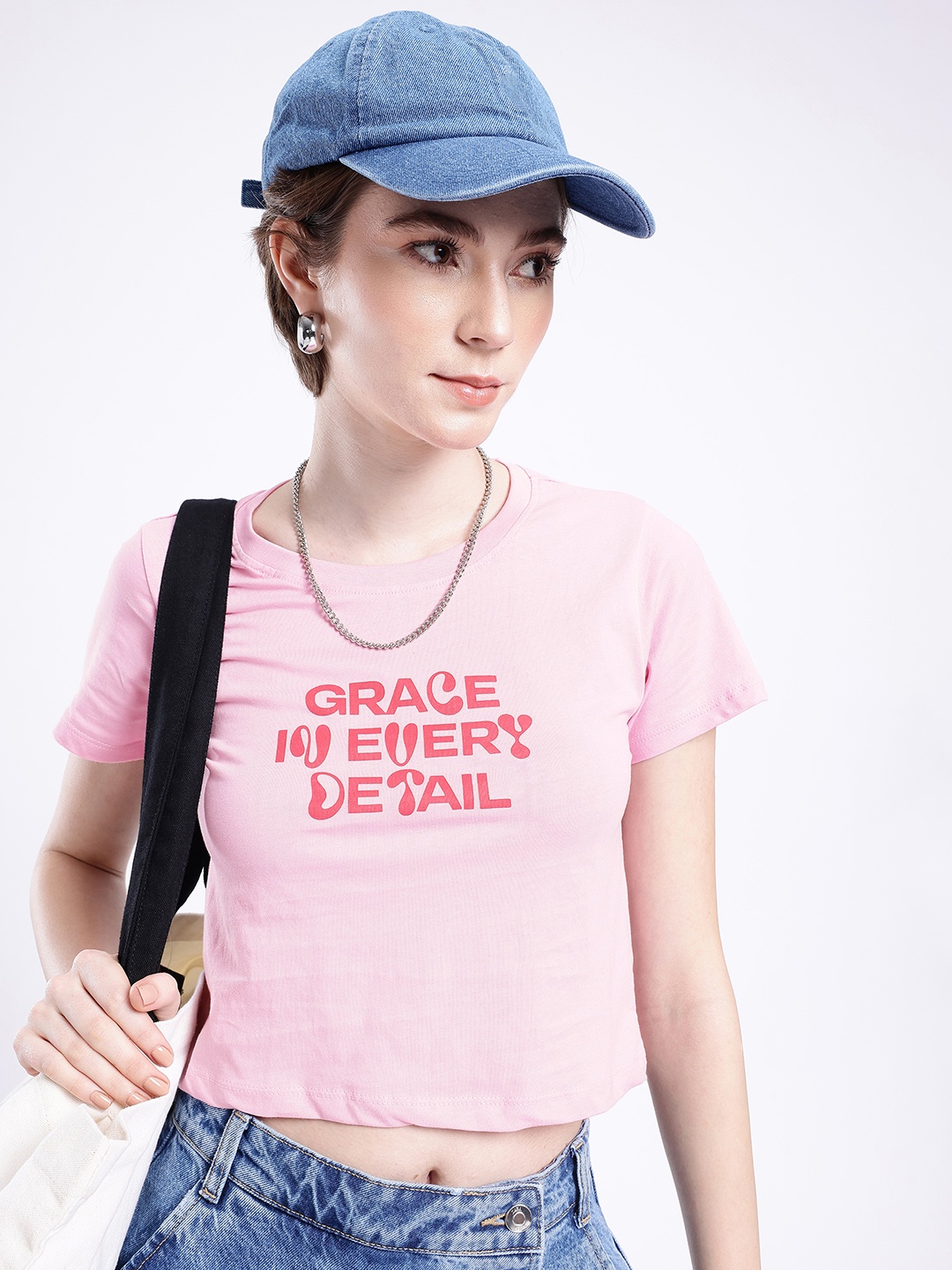 

glitchez Downtown Cool Printed Cropped T-shirt, Pink