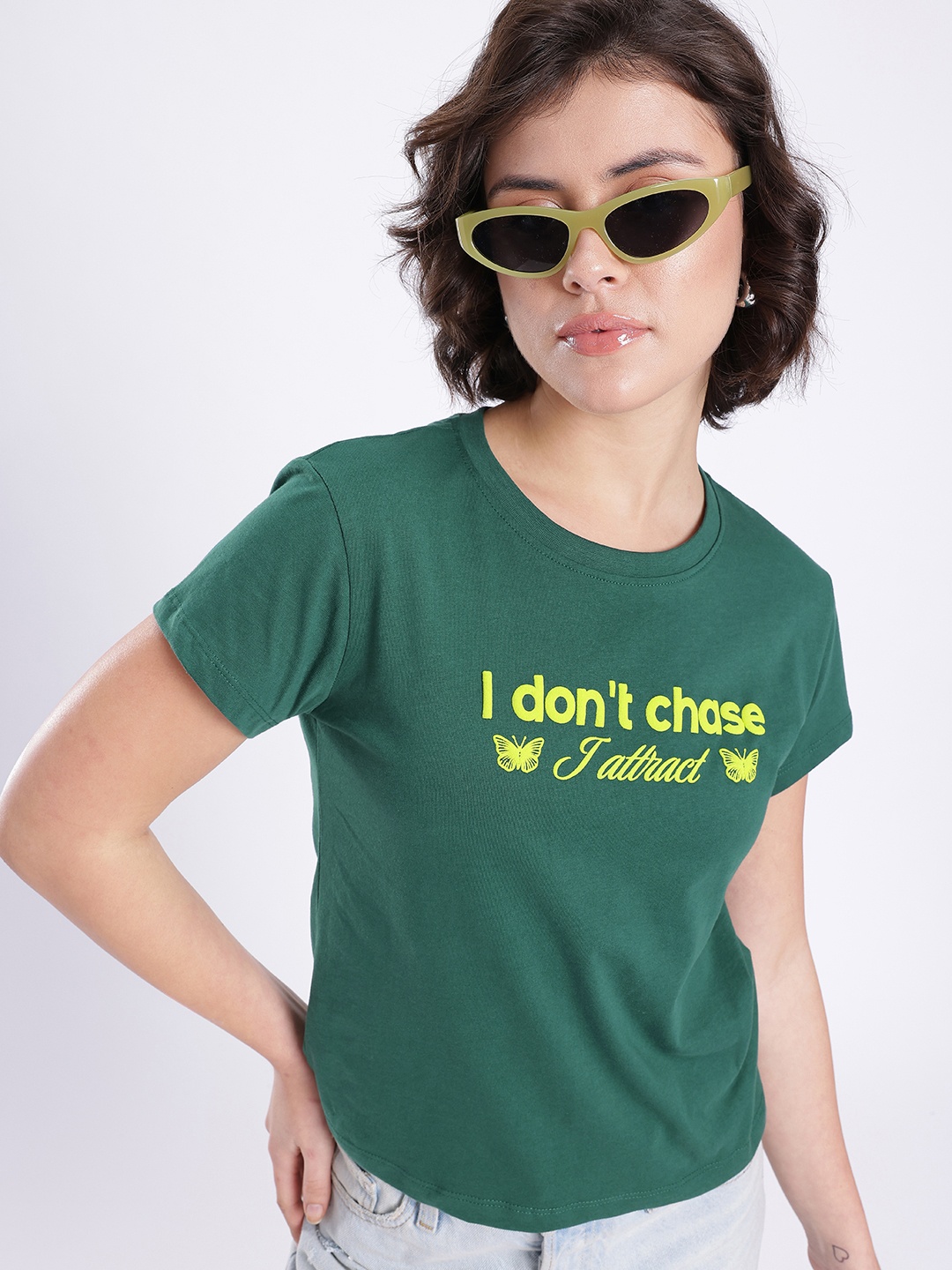 

glitchez Urban Touch Typography Printed T-shirt, Green