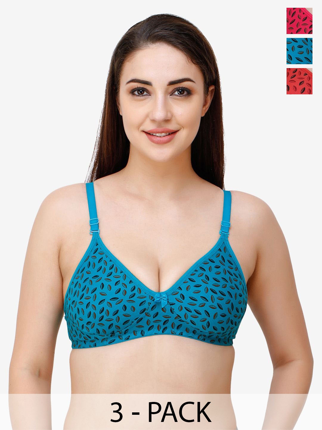 

Docare Women Pack of 3 Floral Printed Bra Full Coverage, Red