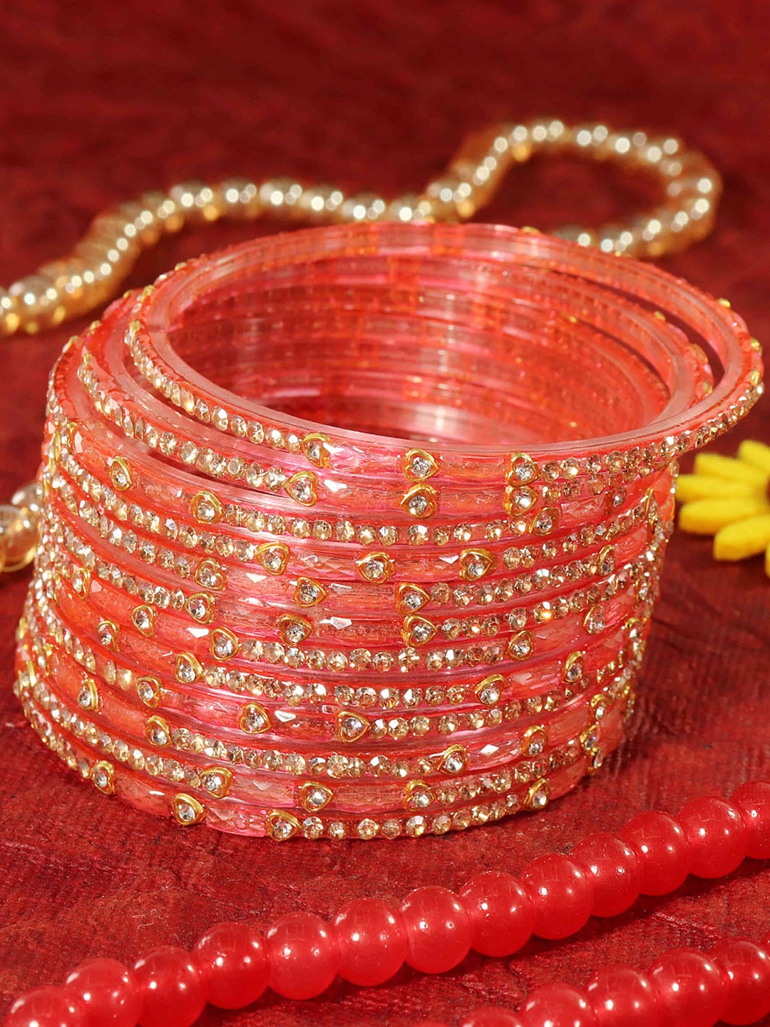 

LAVAZZA Set Of 12 CZ-Studded Glass Bangles, Rose