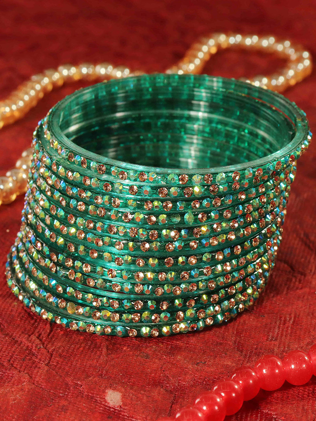 

LAVAZZA Set Of 12 CZ-Studded Glass Bangles, Teal