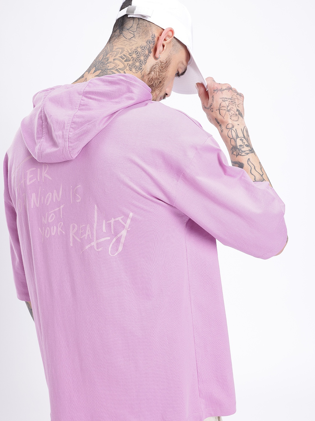 glitchez Modern Touch Typography Printed Hooded Relaxed Fit T-shirt, Lavender