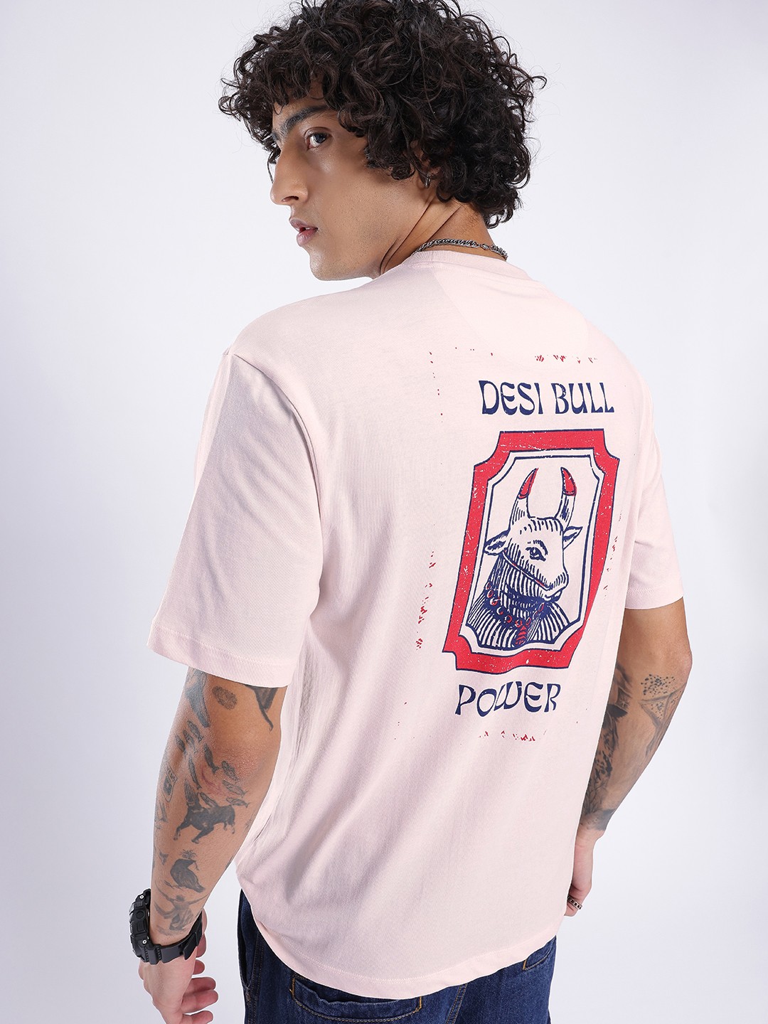 

glitchez Raw Desi Energy Printed Relaxed Fit T-shirt, Pink