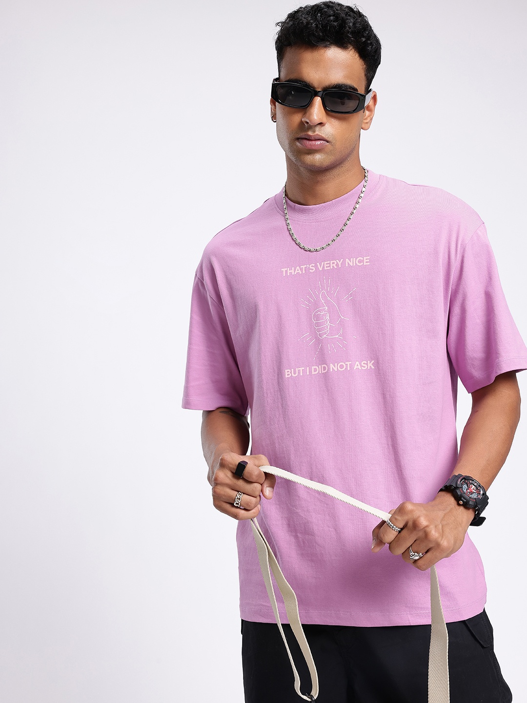

glitchez Street Touch Graphic & Typography Printed Relaxed Fit T-shirt, Lavender
