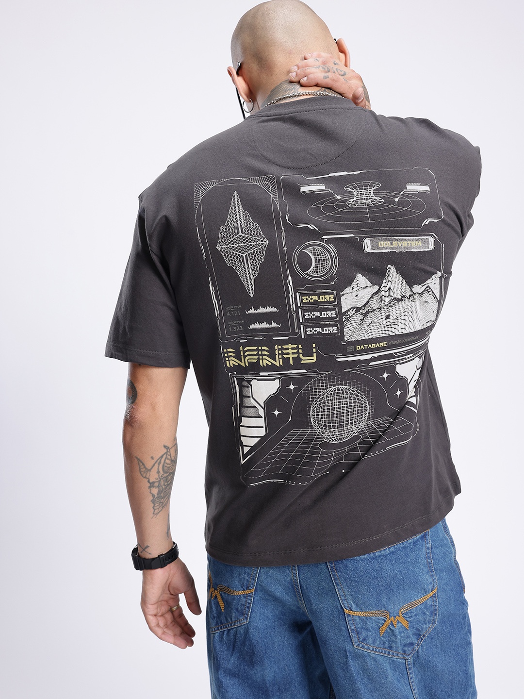 

glitchez Street Savvy Printed Oversized T-shirt, Grey
