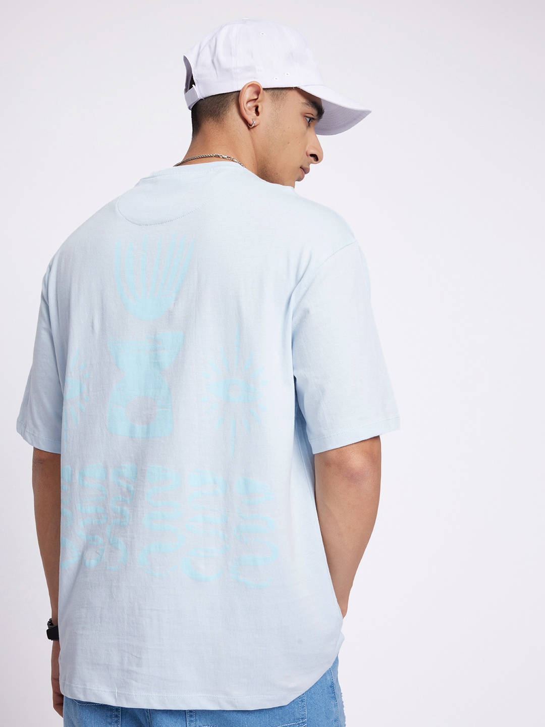 

glitchez Downtown Dope Printed Oversized T-shirt, Blue