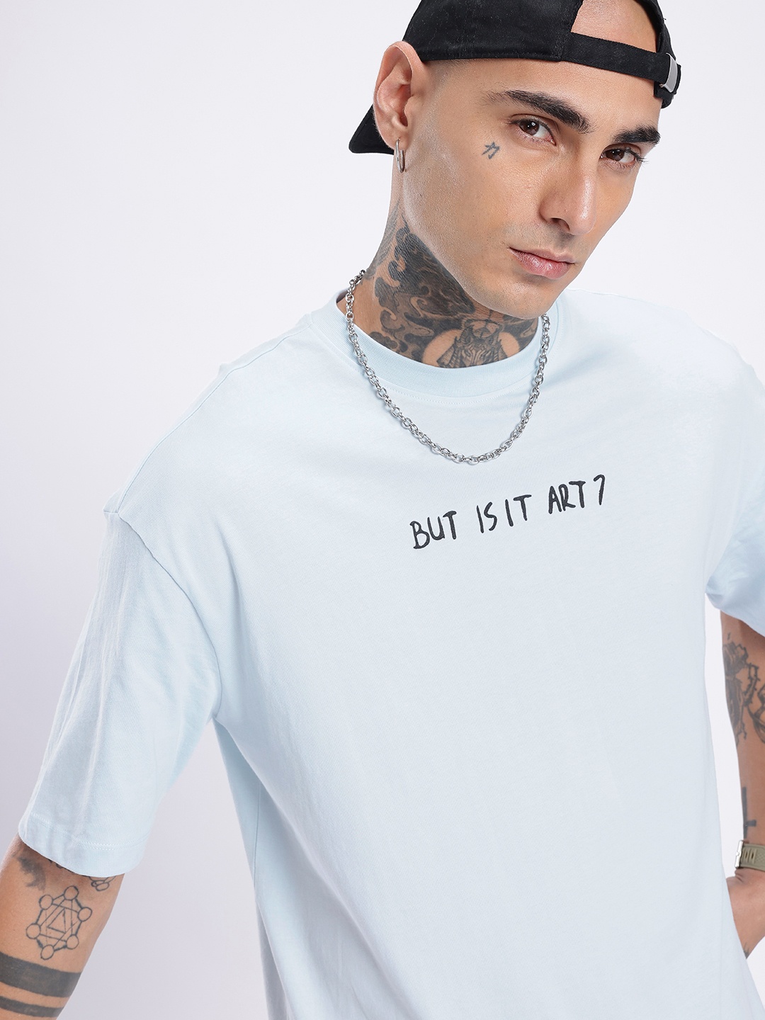 

glitchez Urban Cool Printed Oversized T-shirt, Blue