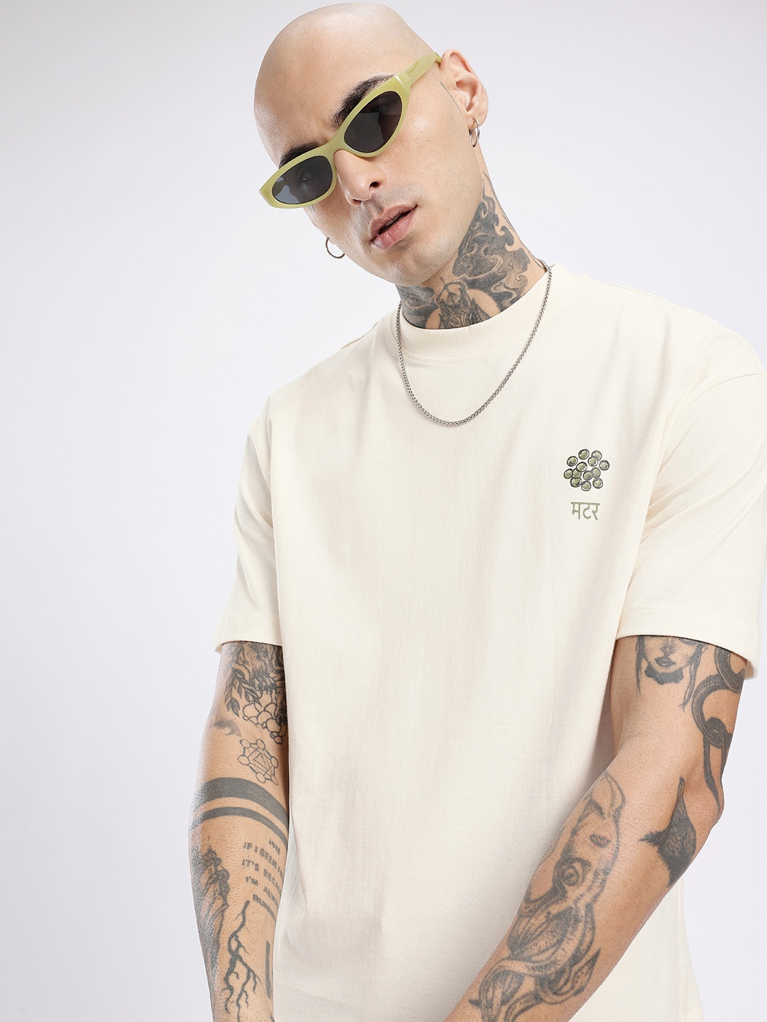 

glitchez Cool Vibe Minimal Printed Relaxed Fit T-shirt, Off white