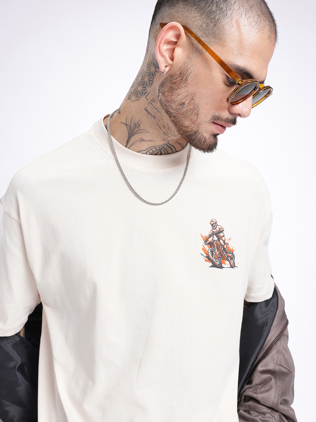 

glitchez Cool Touch Minimal Printed Relaxed Fit T-shirt, Off white