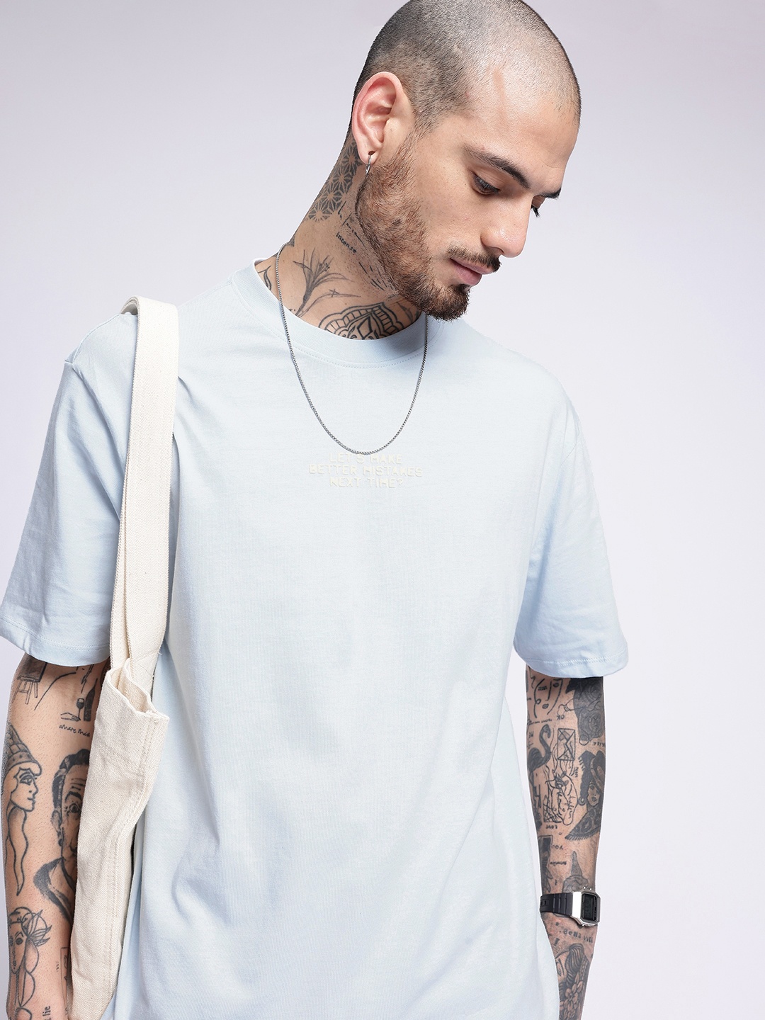 

glitchez Downtown Dope Printed Oversized T-shirt, Blue