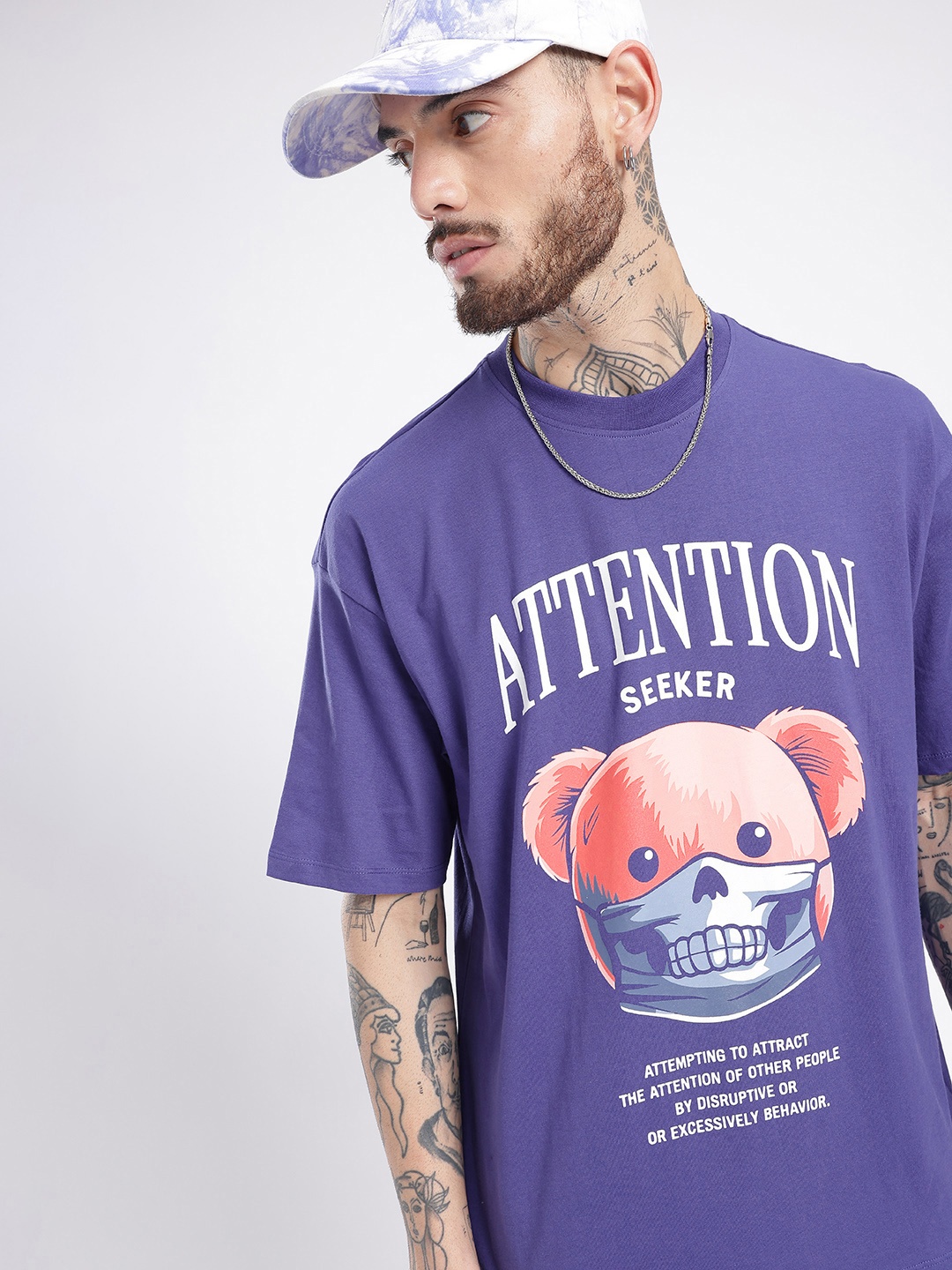 

glitchez Downtown Rizz Printed Oversized T-shirt, Blue