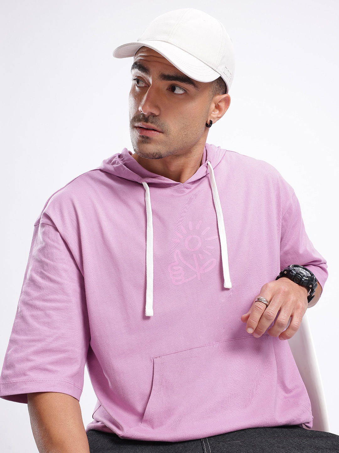 

glitchez Downtown Dope Printed Hooded Relaxed T-shirt, Lavender