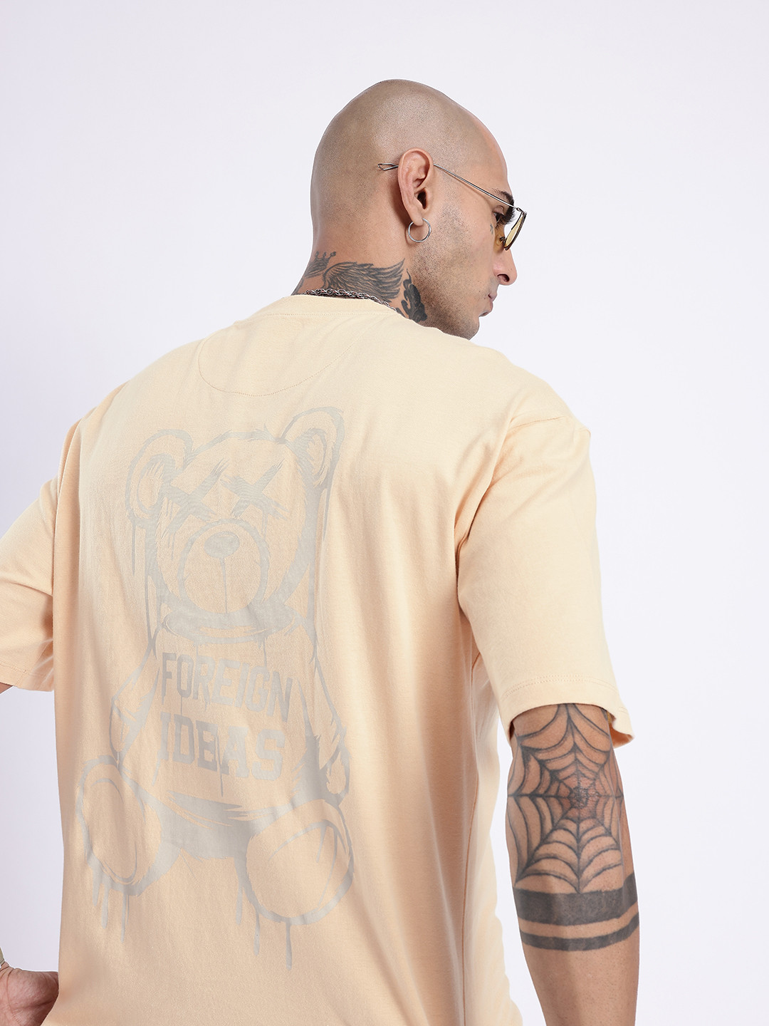 

glitchez Modern Cool Graphic Printed Oversized T-shirt, Cream