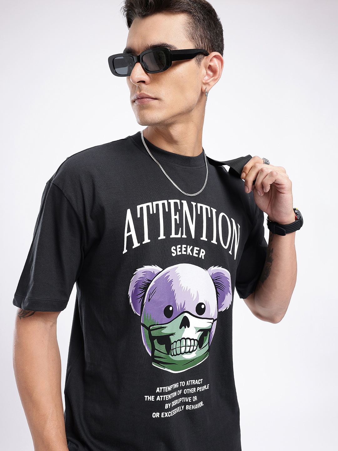 

glitchez Urban Dope Printed Oversized Fit T-shirt, Black