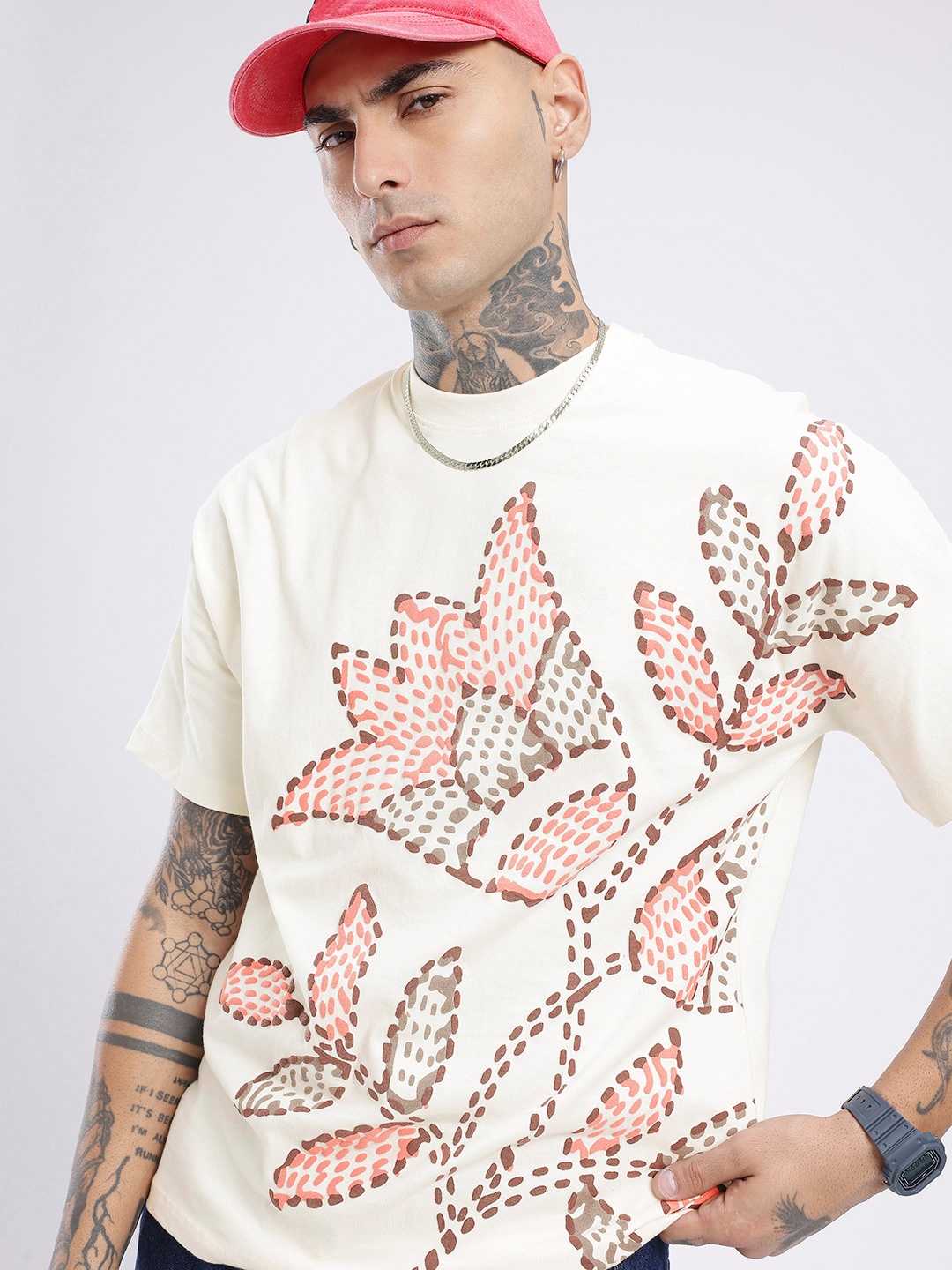 

glitchez Cool Touch Printed Relaxed Fit T-shirt, Off white