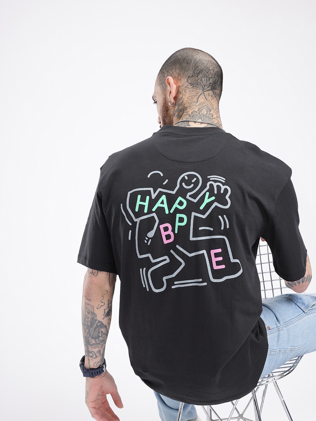 

glitchez Downtown Dope Printed Oversized T-shirt, Black
