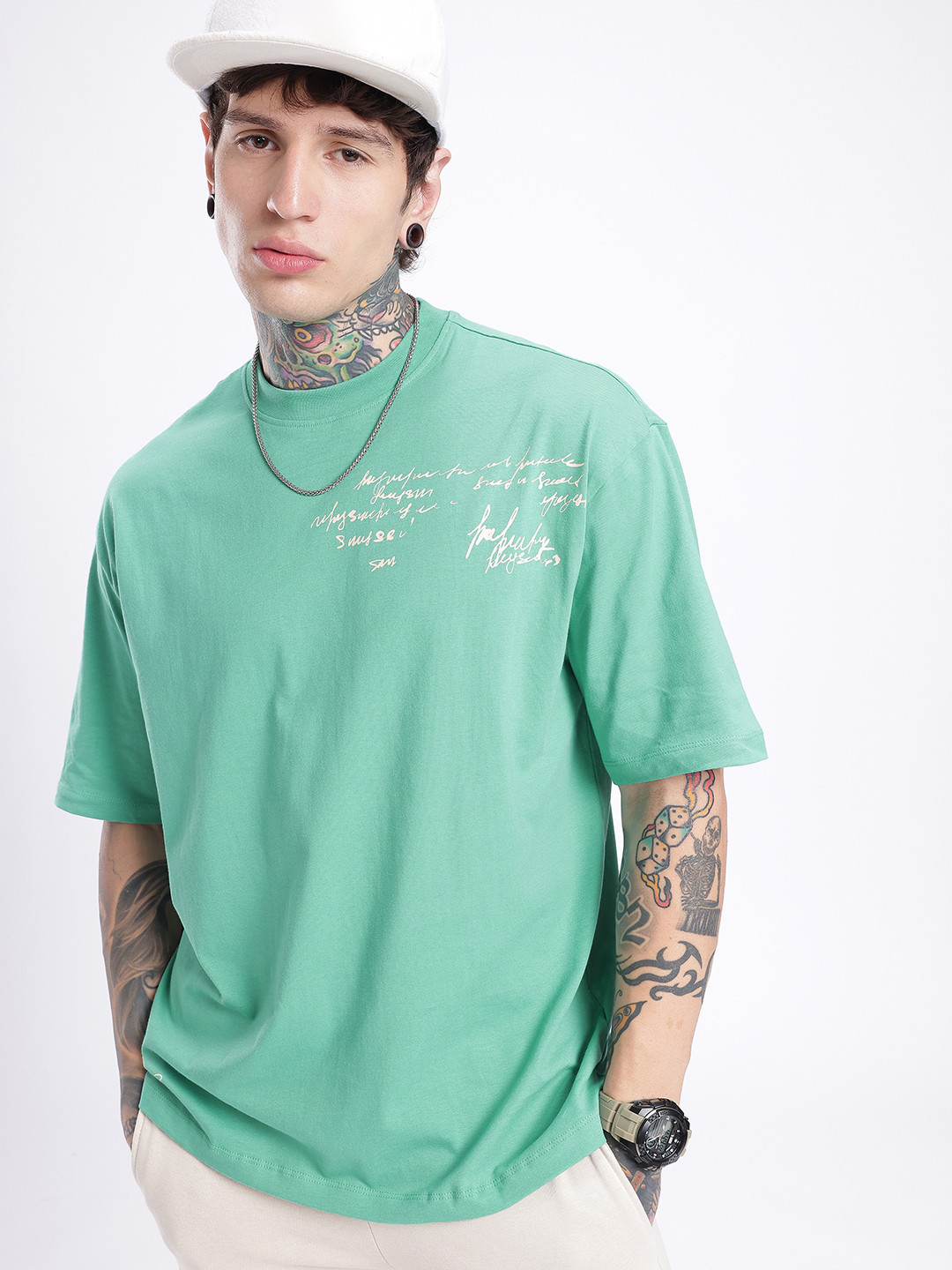 

glitchez Downtown Dope Printed Relaxed T-shirt, Green