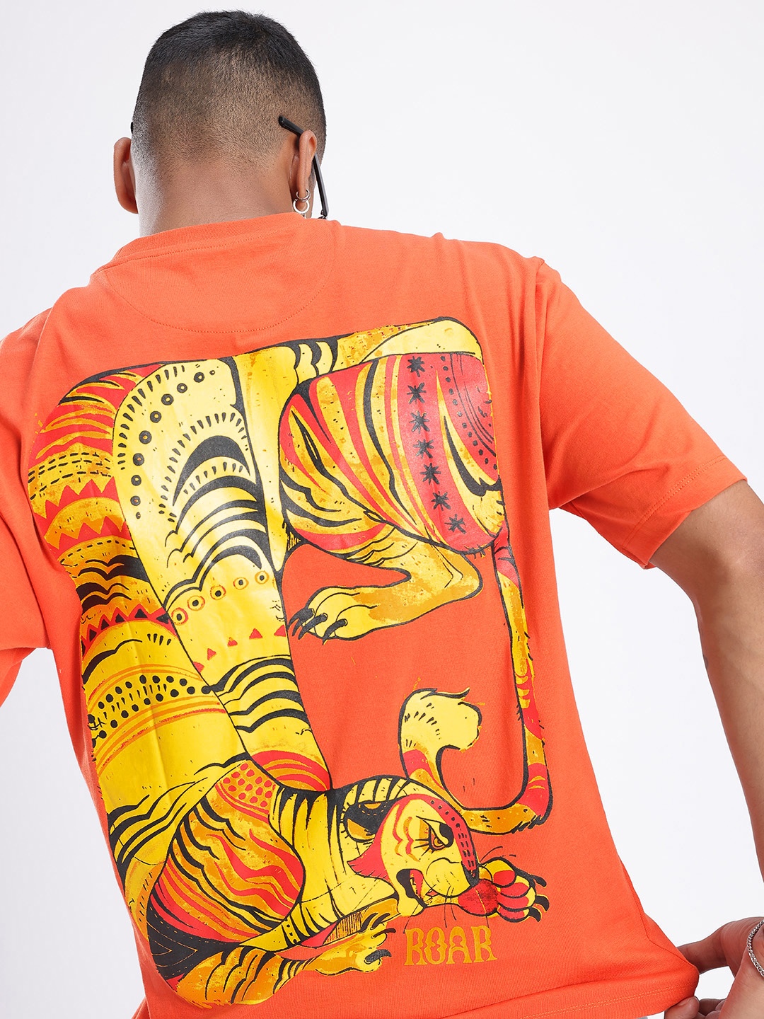 

glitchez Urban Cool Graphic Printed Relaxed Fit T-shirt, Orange