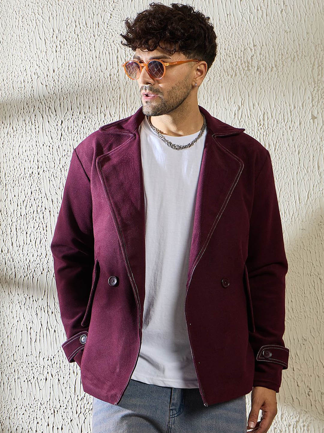 

FUGAZEE Notched Lapel Single-Breasted Blazer, Maroon