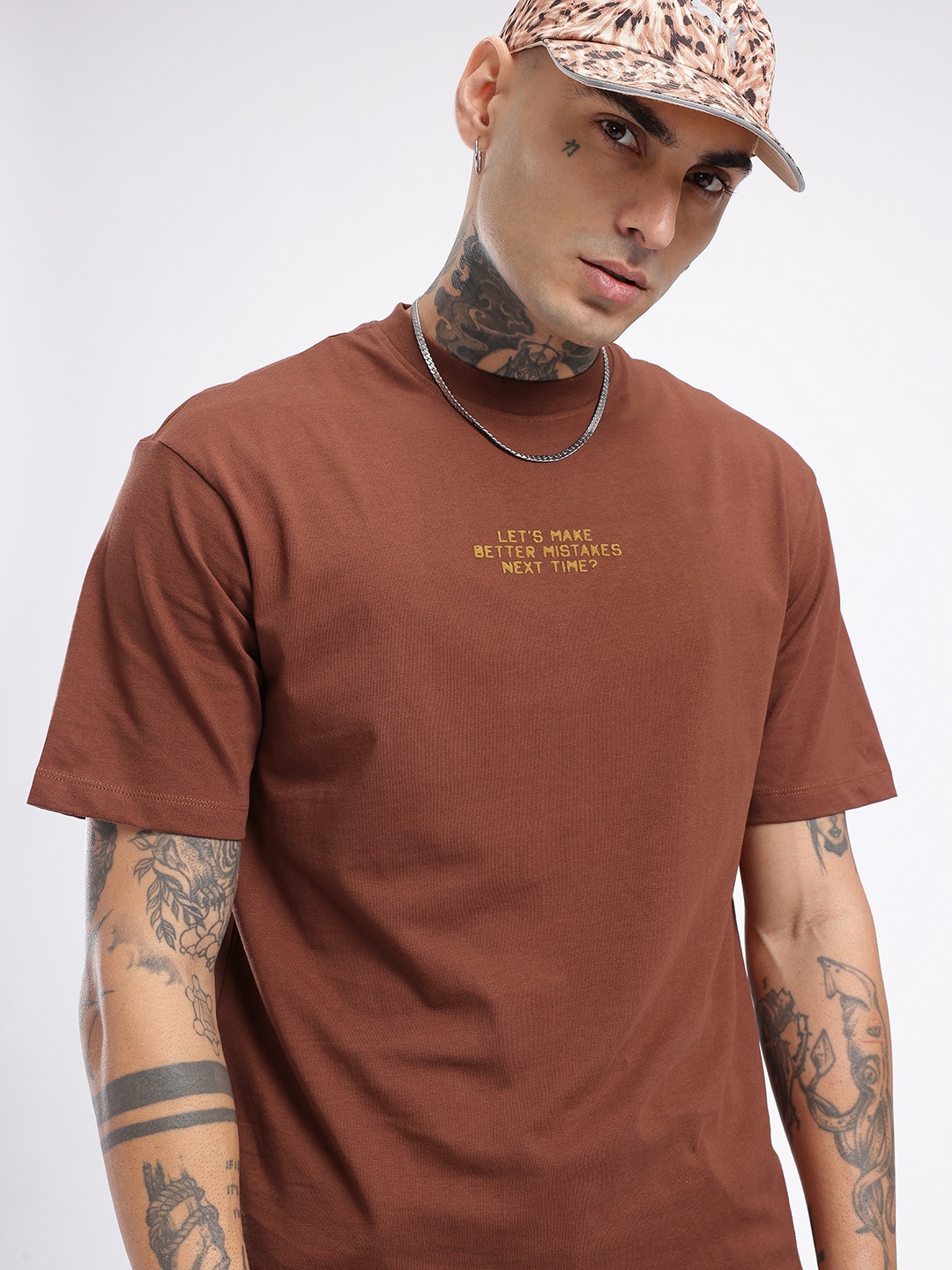 

glitchez Street Savvy Printed Oversized T-shirt, Brown