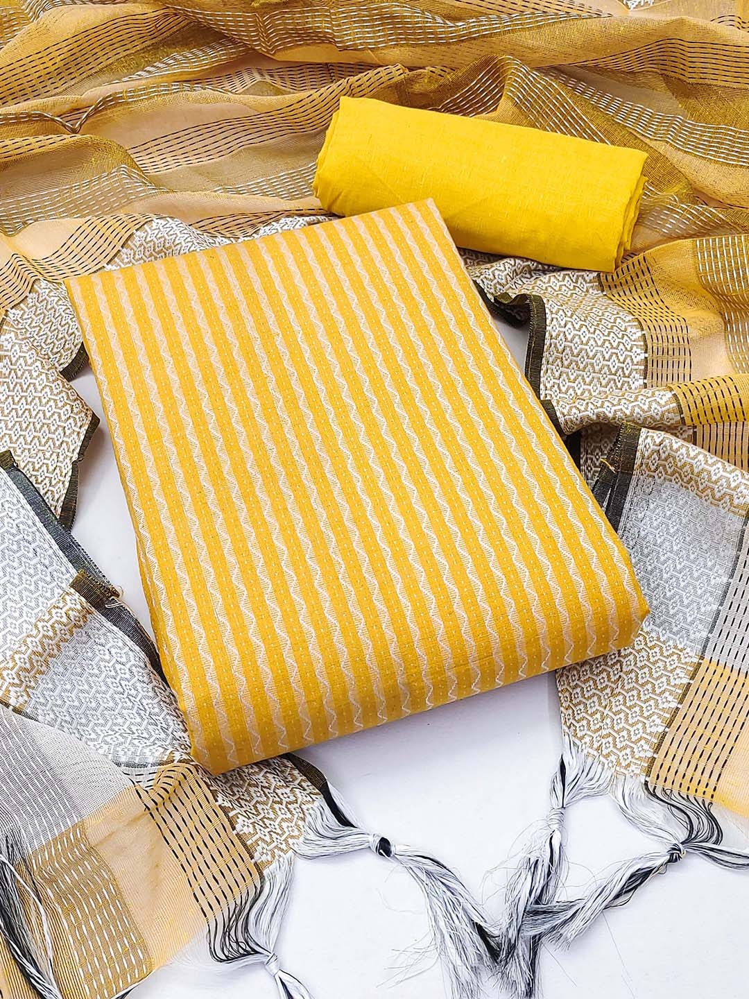 

Maroosh Geometric Woven Design Unstitched Dress Material, Yellow