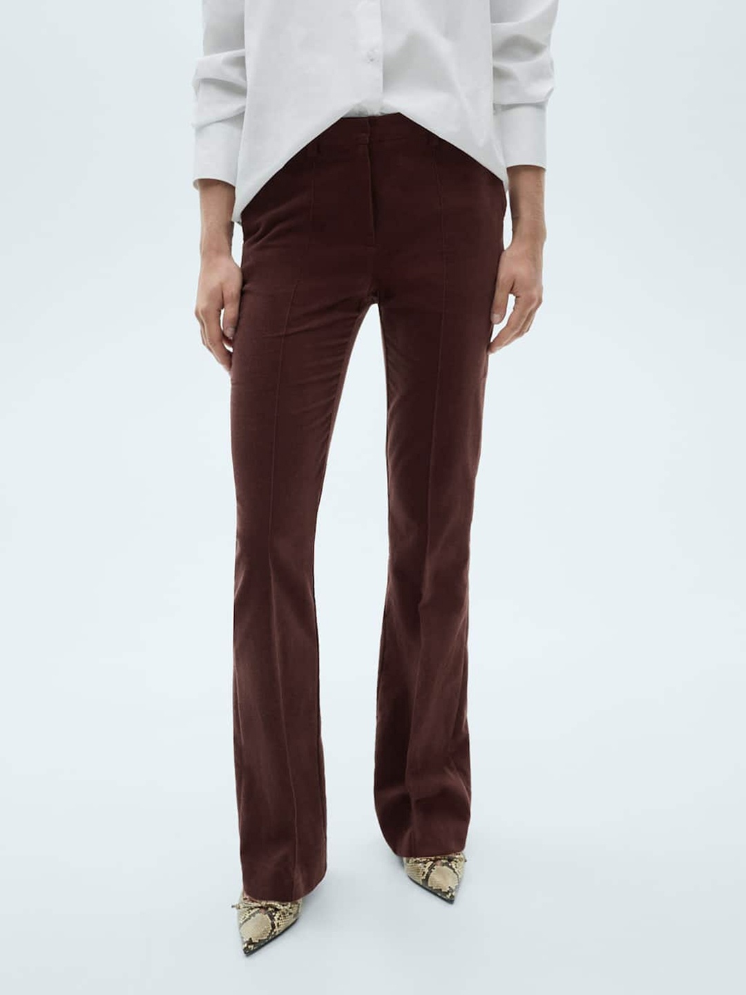 

MANGO Women Regular Fit Cotton Trousers, Brown