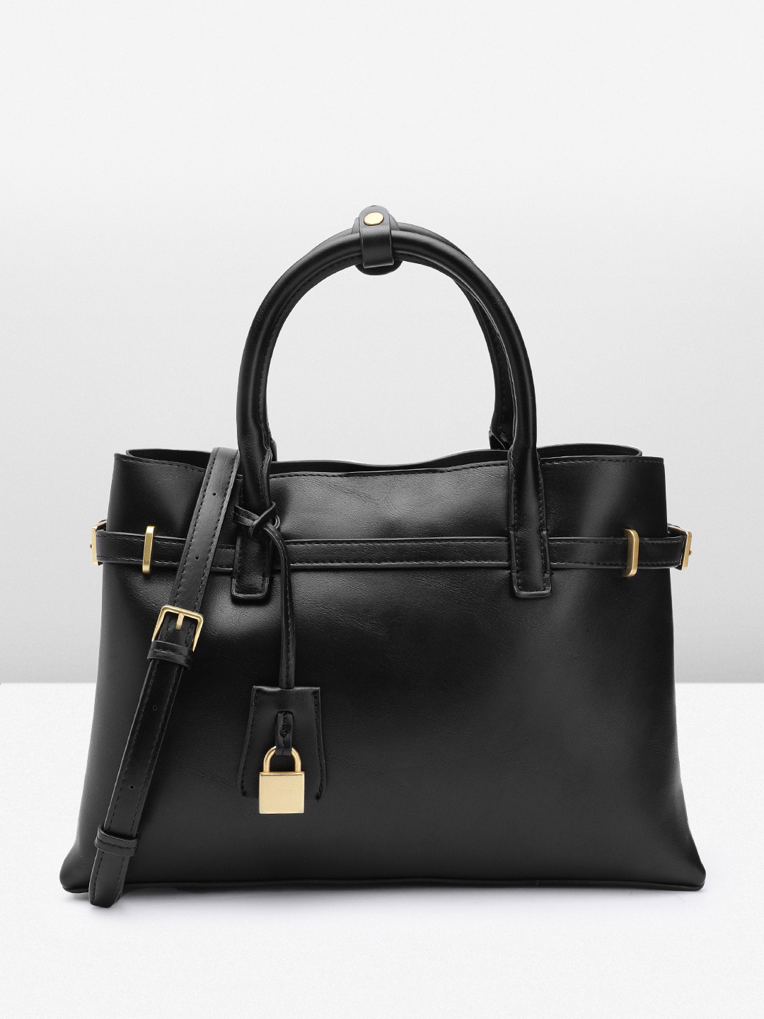 

MANGO Structured Handheld Bag with Buckle Detailing, Black