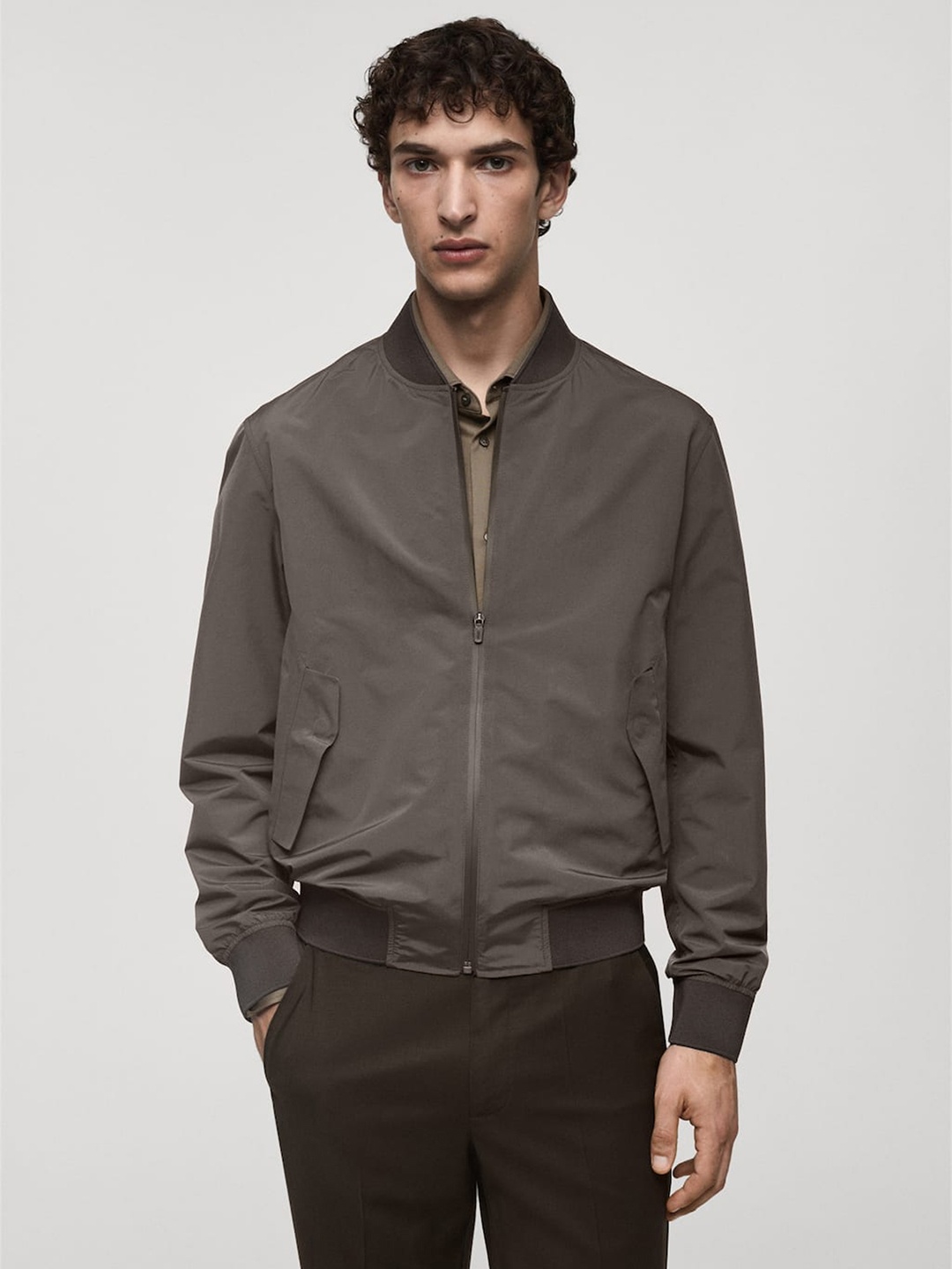 

MANGO MAN Waterproof Bomber Jacket, Brown