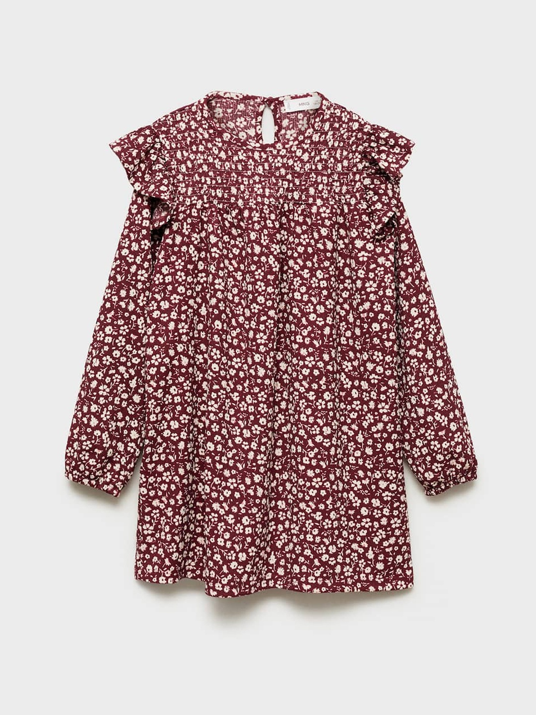 

Mango Kids Girls Floral Print A-Line Dress With Smocked Detailing, Maroon