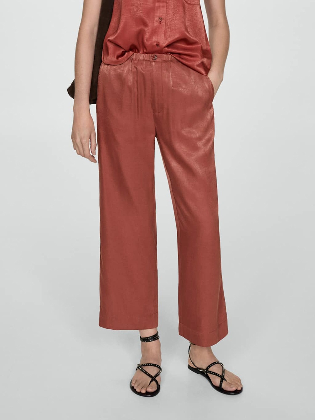 

MANGO Women Parallel Trousers, Brown