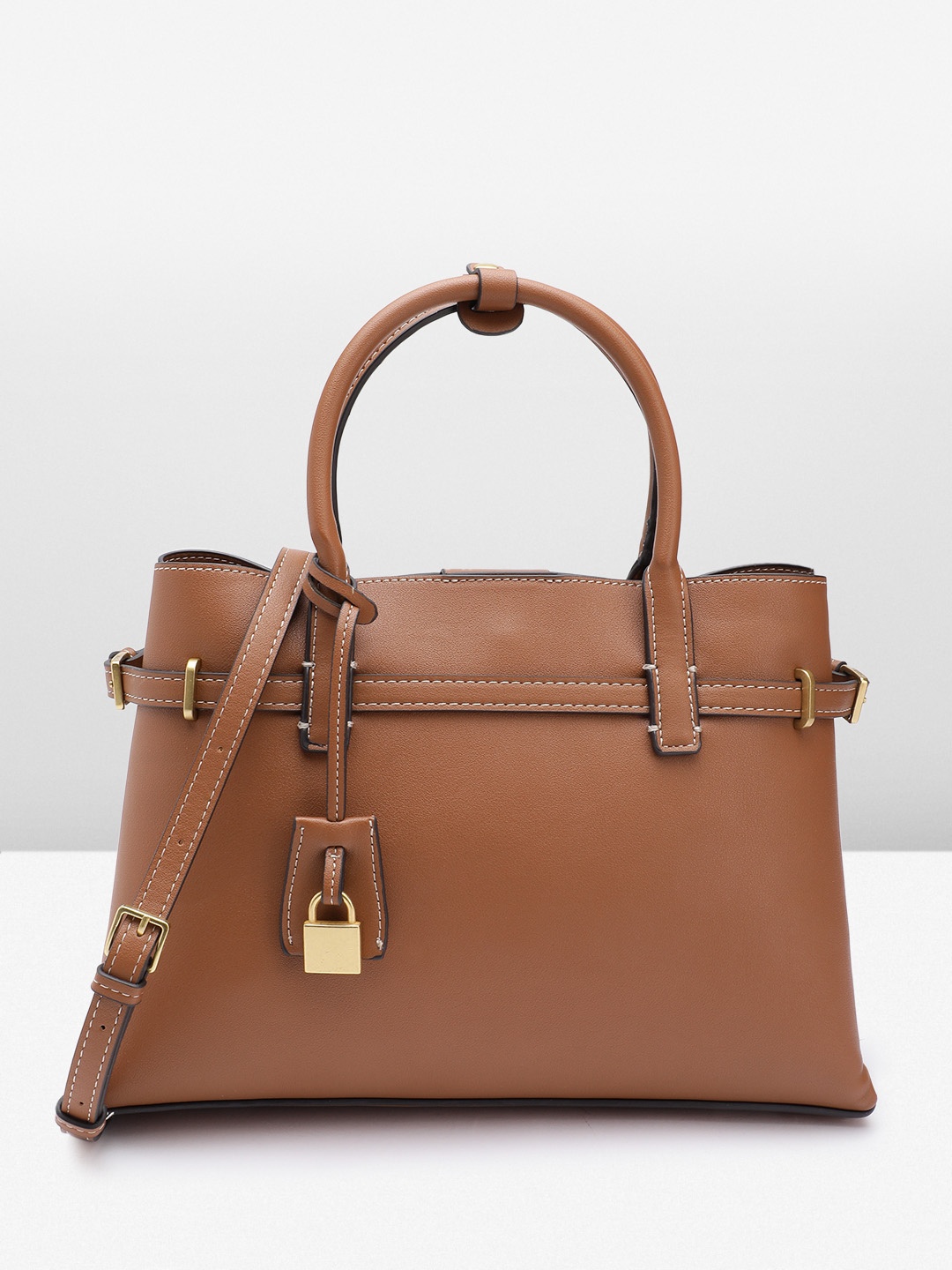 

MANGO Structured Handheld Bag, Brown