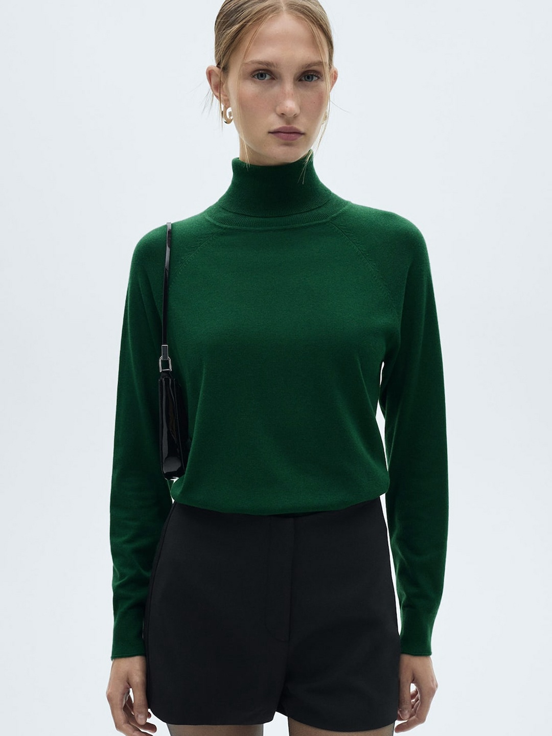 

MANGO Women Turtle Neck Pullover, Green