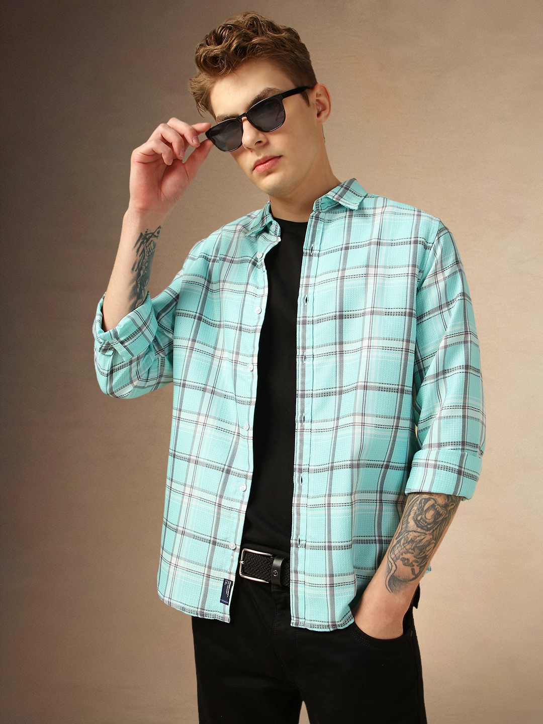 

Dennis Lingo Men Classic Relaxed Fit Spread Collar Tartan Checked Cotton Casual Shirt, Green