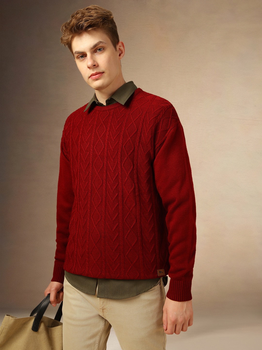 

Dennis Lingo Self Design Round Neck Acrylic Knit Pullover, Maroon