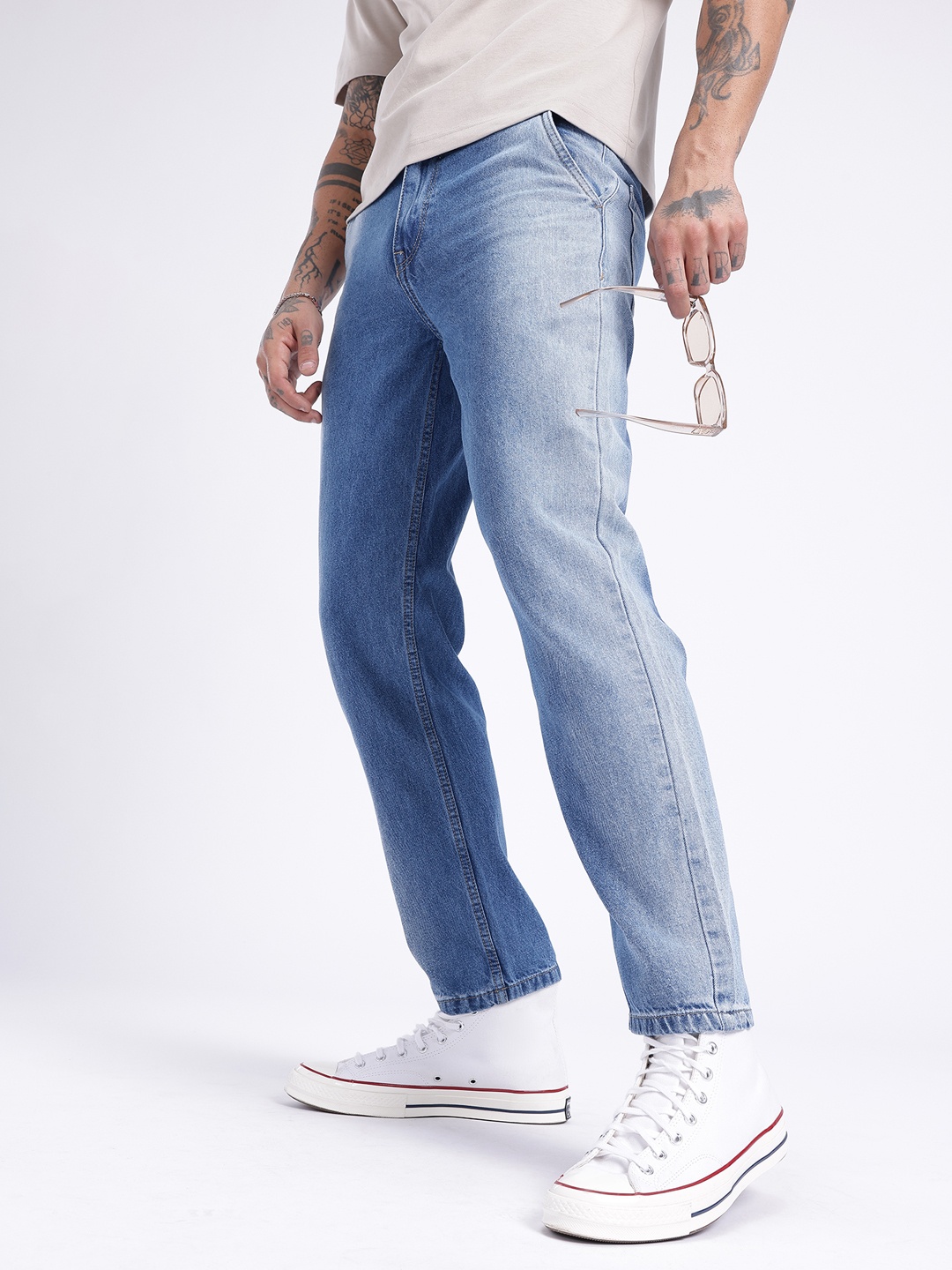 

glitchez Men Cool Touch Relaxed Fit Heavy Fade Jeans, Blue