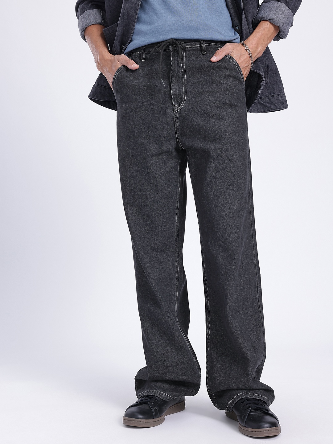 

glitchez Men Casual Cool Wide Leg Jeans, Black